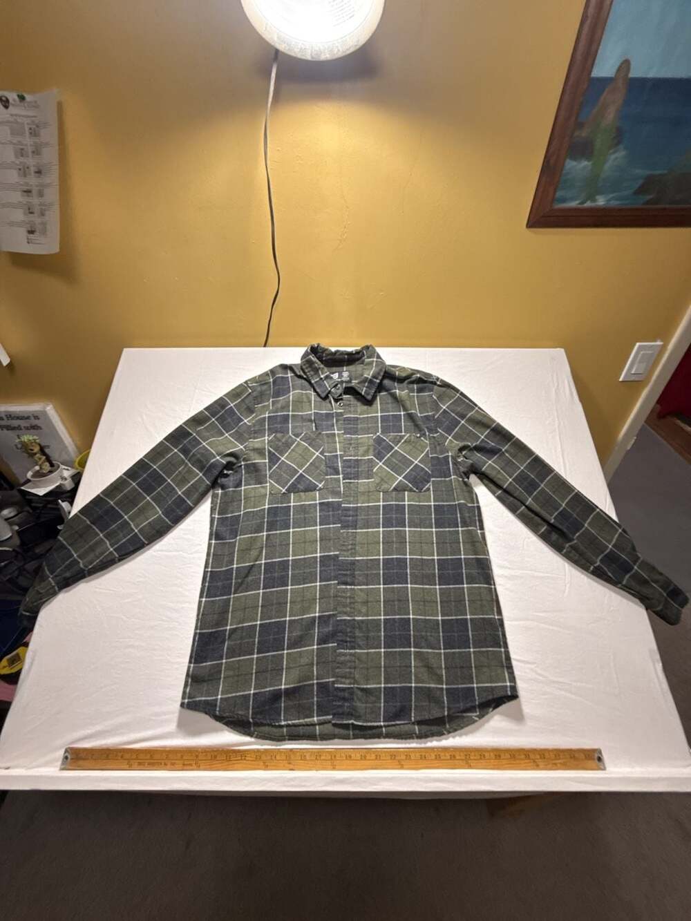 Ronin Factory Plaid Flannel Shirt X-Large Green Gray Long Sleeve Button Up